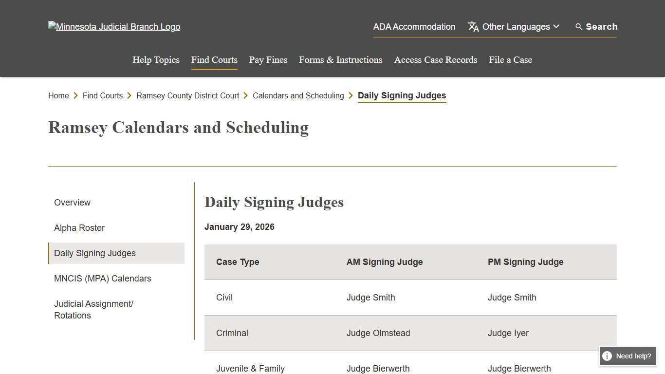 Daily Judicial Schedule - Calendars and Scheduling - Ramsey County District Court